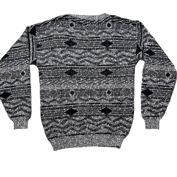 Vintage Piccadilly Sweater Mens Large Tall Gray Aztec Geometric Striped Knit - Picture 5 of 7